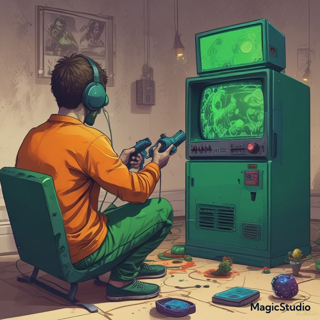 Retro gamer with virus theme